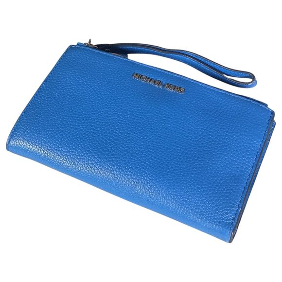 Michael Kors Jet Set Travel LG Double Zip Wristlet Wallet Blue - Picture 6 of 8